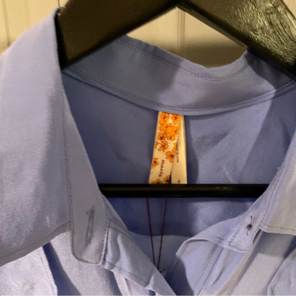 Maeve Anthropologie Womens Powder Blue Silk Collar Cap Sleeve Blouse Size 6 - Picture 6 of 12